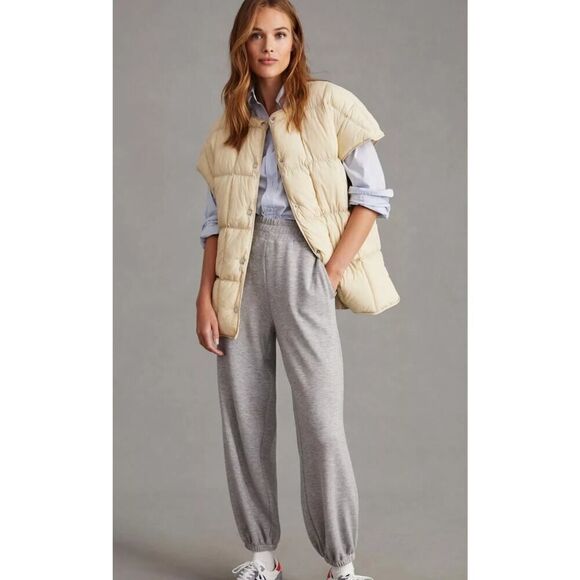 Anthropologie Pilcro Short Sleeve Puffer Beige Boho Vest Sz One Size - Picture 2 of 12